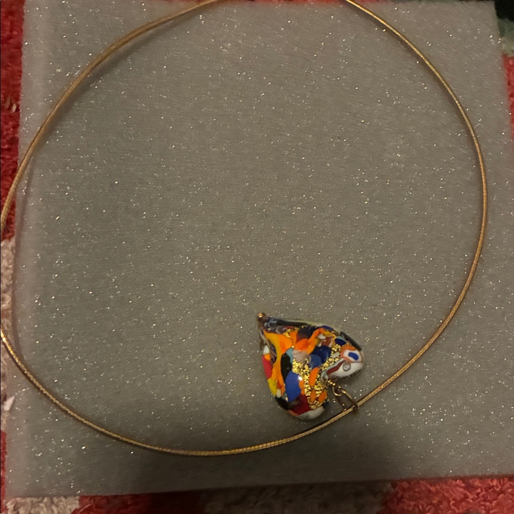 Gold-Tone Necklace with Multicolor Heart Pendant